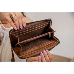 LW Handcrafted Genuine Cowhide Fur Leather Clutch for Women <b>Wristlet</b> Leather Purse with Money Clip - Product Image 3