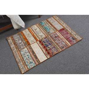 Tapis en laine rustique beige vintage de 27x36 pieds, fait à la main, grande surface, rectangle, patchwork, pour entrée, chambre, couloir, latex - Product Image 2