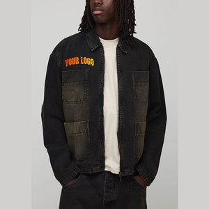 New Arrived 2026 <b>100</b>% Cotton Washed Denim Jacket Men Custom Embroidered logo Streetwear Comfortable Hip Hop Man's Jackets Long - Product Image 4