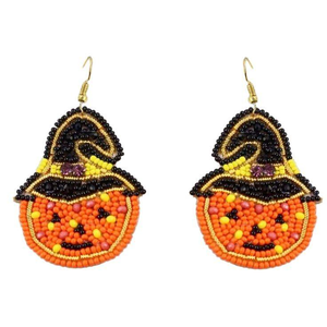 Pendientes de calabaza de Halloween hechos a mano mujeres niñas cuentas de semillas de alta calidad bordado India bodas fiestas por glowin fashion - Product Image 5