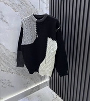 Pull tricoté à col rond pour homme, manches longues, contrastant blanc et noir, anti-plis, anti-rétrécissement, séchage rapide, vente en gros