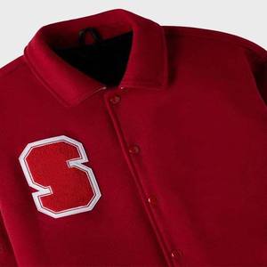 Wool Customized Material Logo Design Long Sleeve Stand Collar Button up Striped Design Winter College Baseball <b>Jacket</b> For <b>Men</b> - Product Image 3