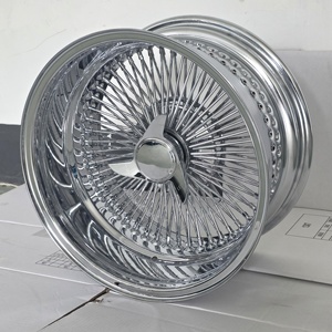New <strong>17</strong>-<strong>Inch</strong> Straight Lace Wire Wheel with 100 Spokes Reverse Type Chrome Steel <strong>Rim</strong> 17x9J Wheel Includes Caps and Adapters - Product Image 4