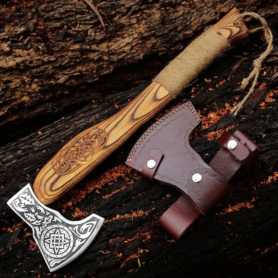 Hacha Barbuda vikinga de acero inoxidable forjada a mano, de 22 pulgadas mango de madera, hacha vikinga OEM, hacha de camping, gran oferta con Funda de cuero