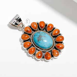 <b>Natural</b> Oval <b>Sponge</b> Coral & Pear Cut Blue Turquoise Ring 925 Sterling Silver Designer Fine Pendant For Women At Wholesale Price - Product Image 2