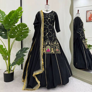 New Latest Natural Crep Silk Sequnce Black <b>Top</b> Lehenga With Dupatta For Wedding Wear - Product Image 1