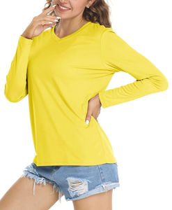 Camisetas de Manga Larga con Cuello Redondo para Mujer, Tallas Grandes, 100% Algodón, Colores Personalizados, Azul Marino, Corte Ajustado, Transpirables, Ecológicas, para Verano - Product Image 4