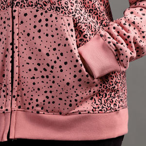 Wholesale <b>Women</b> Pink Zipper Hoodie with <b>Black</b> Dots Screen Printed Casual Fashion Hooded Sweatshirt Custom Logo OEM - Product Image 4