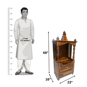 Handcrafted Solid Mango Hand-Carved Wooden Temple Traditional Indian <b>Mandir</b> Home Prayer Shrine Brown Polish Living Room KA5654 - Product Image 6
