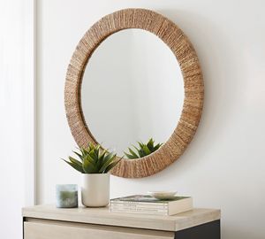 Offre Spéciale nordique nouveau miroir mural en jonc de mer rond élégant beige moderne côtier avec cadre pour les célébrations d'anniversaire - Product Image 2