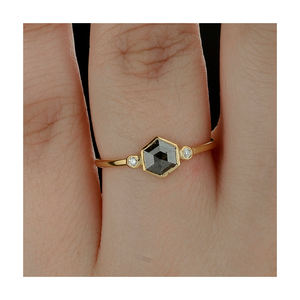 Bague de fiançailles en diamant au Design fantaisie, or 14K, sel poivre, bijoux fantaisie pour femmes - Product Image 3