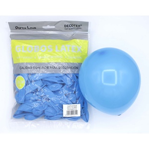 Ballons en latex Party Love 12 cm bleu clair 100 pièces en sachet, fournitures décoratives pour fêtes - Product Image 1