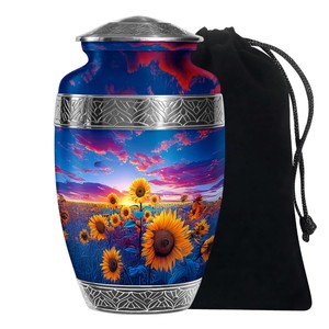 Sunflower <b>Large</b> European/American Style Adult Memorial <b>Urn</b> 10 Inch (220 Cubic Inch) for Human Ashes-Eco-Friendly Customizable - Product Image 3