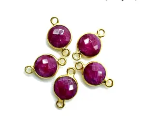 Wholesale Price 12mm Round Ruby Faceted Double bali Connector sterling silver Bezel Jewelry May Birthstone Jewelry