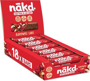 Barras de Frutas y Nueces Naturales Nakd' Bakewell - Veganas - Sin Gluten - Snack Saludable, 35 g (Paquete de 18) - Product Image 1