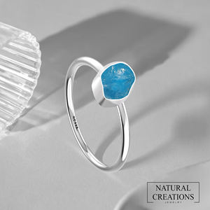 Bague empilable en argent sterling 925 de qualité supérieure, sertie d'un cabochon lisse, pierre précieuse néon apatite, forme poire, ovale, ronde, pour femmes - Product Image 3
