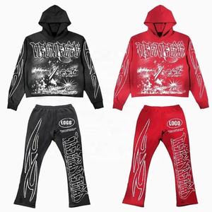 Y2K Vintage <b>Washed</b> Sweatpants and Hoodie Tracksuit Set <b>Men</b> Custom Sunfaded Screen Printing Two Piece Sets Winter Sweatsuits Set - Product Image 1