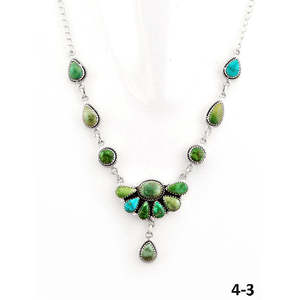 Collier fleur en turquoise et argent sterling style sud-ouest avec incrustation sertie clos de patinage - Product Image 2