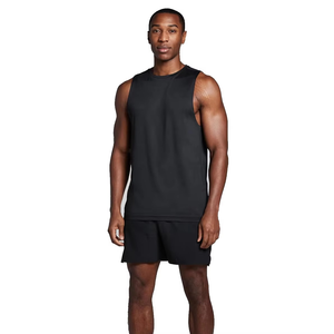 Chaleco deportivo de algodón de 230 GSM para hombre, con logotipo personalizado, color sólido, sin mangas, adecuado para culturismo y fitness. - Product Image 3