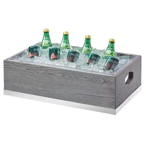עבור הבר בית/מלון יין/בירה/וודקה Cooler קרח דלי מותאם אישית לוגו מתכת עץ סגנון דלי משקאות קרח אמבטיה