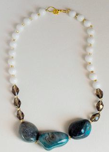 Fancy Women's Geometric Resin <b>Statement</b> <b>Necklace</b> Stylish Blue Acrylic Link Chain Gold Plated Party Fashion Jewelry Gifts Woman - Product Image 3