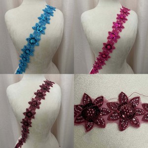 Nhiều Màu 3D Hoa Thêu Ren Cắt Tỉa Handmade Kim Cương Hạt Và <span class=keywords><strong>Sequin</strong></span> Thêu Cho Giày Dép Và Túi Xách - Product Image 4