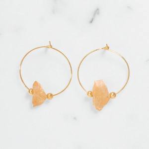 Pendientes de aros chapados en oro con piedra natal de citrino crudo-925 aros de piedras preciosas de plata-joyería de moda al por mayor - Product Image 1