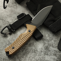 Couteau de survie tactique EDC à lame fixe en acier D2 avec revêtement en titane noir, lame pleine longueur, couteau de camping avec manche en G10