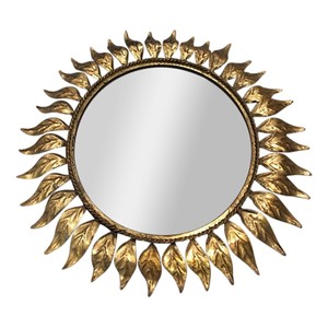 Miroir mural moderne vintage en or en verre de haute qualité avec cadre en métal de forme ronde pour la décoration du salon - Product Image 1