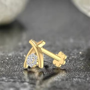 Solid 14K White Yellow Rose Gold <b>Nose</b> <b>Stud</b> Pin 0.05CT Natural Diamond Wedding Engagement Body Piercing Jewelry Perfect Gift for - Product Image 5