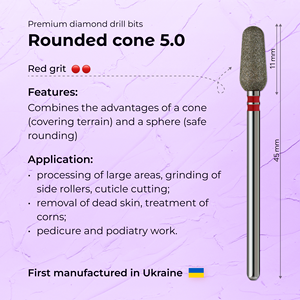 Broca Profesional de Diamante para Manicura, Forma Cónica Redondeada, 5.0 mm, Grano Rojo - Product Image 3