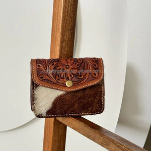 Monedero tallado a mano de tamaño pequeño, monedero de pelo occidental en cuero de vaca, Mini billetera multiusos para mujeres, regalos occidentales, vaquera - Product Image 2