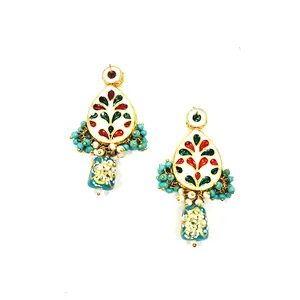 Meenakari Kundan <b>Studded</b> & Beaded Necklace Set Gold Plated Copper Fine Jewelry for Ladies Bohemia Style for Wedding & Gift - Product Image 6