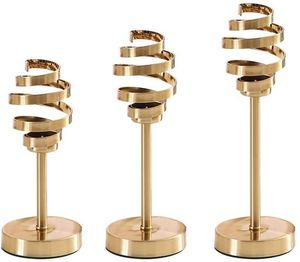 Luxury Set of 3 Metal Designer Candle Holder Gold Polished Pillar Stand with Base Curvy Uper Design Candle Holder - Product Image 6
