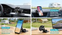 Support de téléphone universel pour voiture Dam CH369 en alliage avec rotation à 360°, pliable, aimant puissant, fixation sur tableau de bord