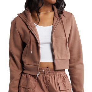 Sudadera con Capucha Informal de Invierno para Mujer, Color Sólido, Transpirable, Antibolitas, Corte Recortado con Logotipo Personalizado, Sudaderas con Capucha para Mujer - Product Image 4