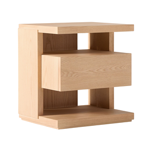 Minimalist Solid Wood Side Table Nightstand with <b>Floating</b> Drawer and Open Storage for Hotel Bedroom Furniture - Product Image 2