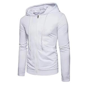 Automne hommes 100% coton sweat à capuche à manches longues et fermeture éclair couleur unie avec sérigraphie - Product Image 3
