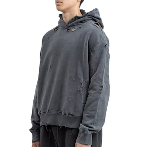 Sudadera con Capucha y Cremallera para Hombre, Diseño Nuevo, Gruesa, Desgastada, Negra, 100% Algodón, Personalizada, Todas las Tallas - Product Image 1