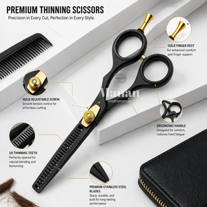 Ciseaux de coiffure haut de gamme pour effiler les cheveux, 6,5 pouces, noir et or, ciseaux texturisants, outil de salon de coiffure, logo personnalisé - Product Image 3