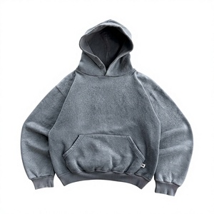 Custom Logo Acid Wash Hoodie Men Vintage Oversized Grey Pullover Fleece Hoodie High Quality Streetwear Washed Hooded Sweatshirt - Product Image 1