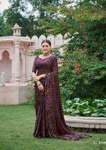 Saree en soie douce Barraso avec imprimé et chemisier de travail fantaisie par Fabzone - Product Image 4