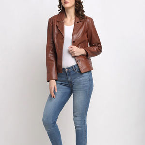 Chaqueta de cuero marrón para hombre, blazer de cuero entallado para invierno, chaqueta de cuero para hombre con cierre de dos botones, abrigo para hombre y mujer - Product Image 4