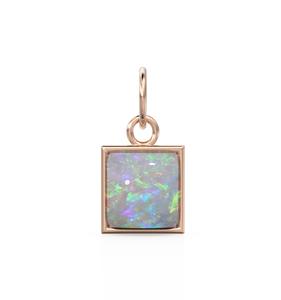925 Sterling Silver <b>Pendant</b> Cute Gold-Plated Australian <b>Opal</b> Square Birthstone <b>Necklace</b> Diamond Bezel Setting Children's Women's - Product Image 5