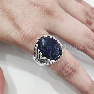 Anillo de Plata de Ley 925 con Piedra Natural de Sodalita Azul, Diseño Árabe, Regalo de Aniversario, Joyería para Hombre, Recién Llegado - Product Image 5