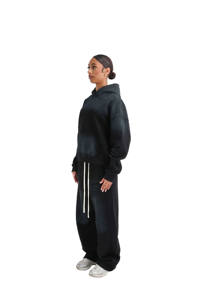 Ensemble de survêtement 2 pièces pour femme, à capuche, décontracté, léger, écologique, noir uni, dernière collection, vente en gros, respirant - Product Image 2