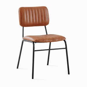 Silla Retro de Cuero Genuino Industrial para Restaurante |   Asientos de Comedor con Estructura Metálica |   Muebles Horeca B2B para Sala de Estar y Apartamento - Product Image 2