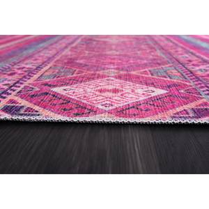 Tapis d'intérieur lavable à rayures roses bohèmes Netline Home Depot, modèle 1322P - Product Image 1