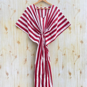 Striped Print Cotton <b>Kaftan</b> Woman's Night Suit Casual Maxi <b>Dress</b> Natural Waistline Perfect Beach Cover Bikini Cover Mom's Gift - Product Image 1