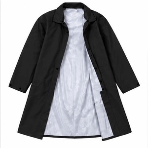 <b>Men's</b> <b>Black</b> Waterproof 100% Cotton <b>Trench</b> <b>Coat</b> Regular Length Single Breasted Button Front Casual Outerwear - Product Image 2